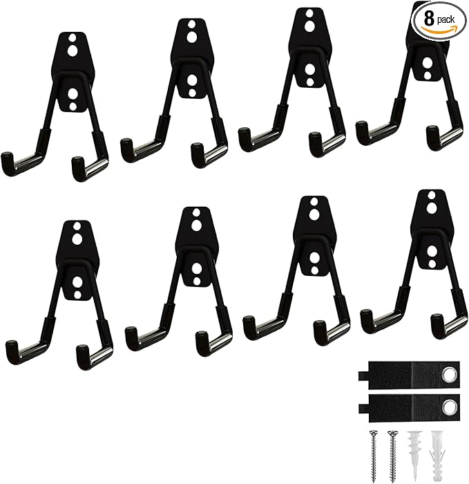 8 Pack Garage Hooks Heavy Duty with Anti-Slip Coating, Steel Utility Ladder Hooks for Hanging Garden Tools, Hoses, Ropes, Bikes and More (3in)