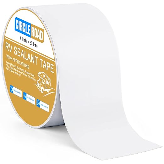 CircleRoad RV Roof Tape White, 4 Inch X 50 Feet RV Repair Sealant Tape, Stop Camper Roof Leaks, UV-Resistant, Weatherproof and Reliable for Camper, Trailer, Boat (4In-50FT)