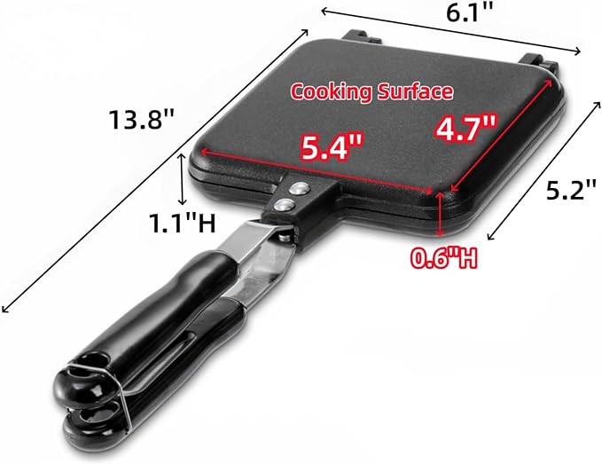 Cididu Hot Sandwich Maker, Grilled Sandwich Toaster for Bread Pancake | Double Sided Non-Stick Frying Pan, Stovetop Toasted Sandwich Grill Press Flip Pan for Camping Kitchen (Inside 5.4"L x 4.7"W)