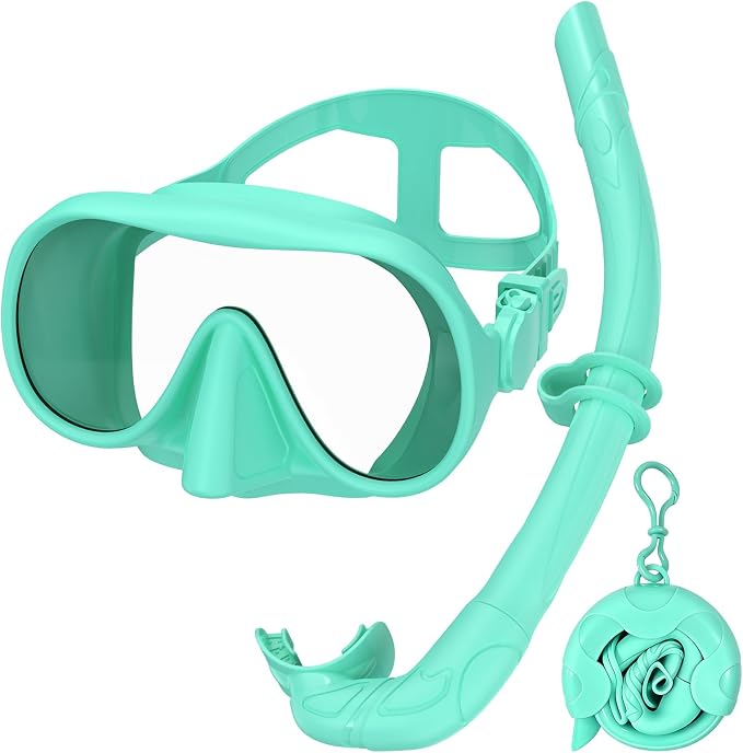 Snorkeling Gear for Adults, Snorkel Set Adult, Scuba Diving Mask, Panoramic View Anti-Leak Anti-Fog Dive Swimming Goggles Tempered Glass Panoramic Wide View Travel Portable Foldable