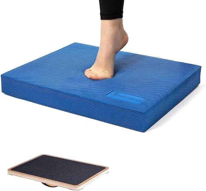 StrongTek Balance & Stability Kit – Wooden Rocker Balance Board + Extra Wide Foam Balance Pad for Physical Therapy, Fitness, and Core Training