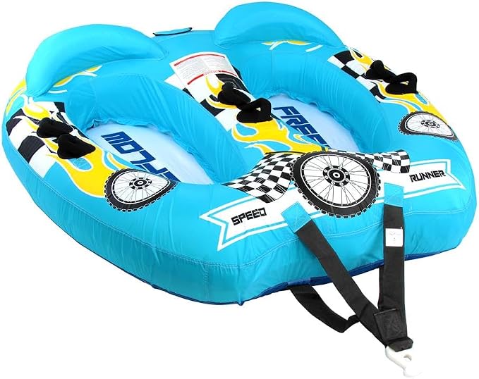 Serenelife Inflatable Towable Tube for Boating – 2-4 Person, 4500 lbs Pulling Capacity, Deck Seats & Backrest, Premium Nylon Cover, Grab Handles, Front/Back Tow Points, Speed Safety Valve