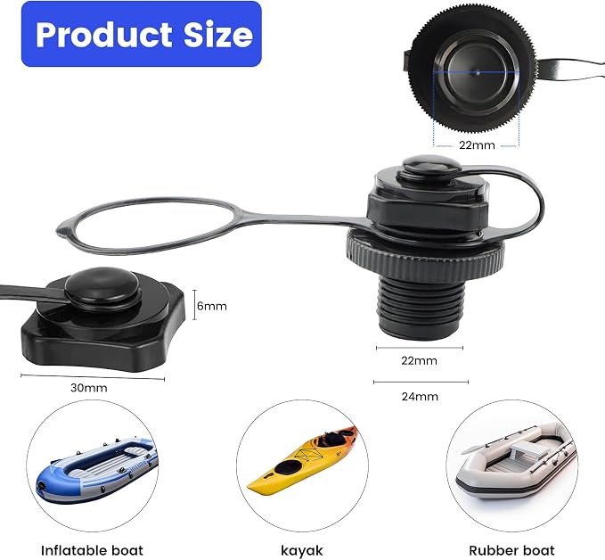 Inflatable Boat Air Valve,2PCS Inflatable Boat Replacement Caps Boat Spiral Air Plugs 0ne-Way Inflation Replacement for Inflatable Raft Boat Kayak(24mm)