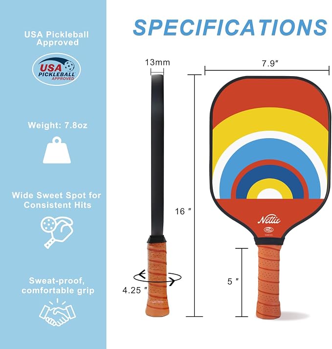 Nettie Pickleball Paddles Set of 1/2/4, USAPA Approved Carbon Fiber Pickleball Paddle, Birthday Galentines Valentines Day Gifts for Girlfriend Women Mom Wife
