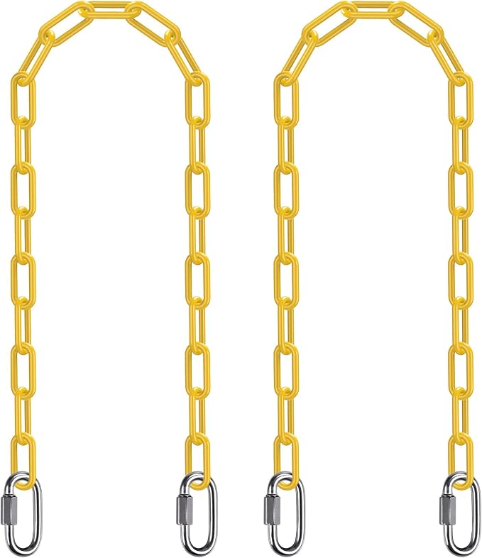 SELEWARE 2 Pack 60 Inch Hanging Swing Chain with 4 Carabiners, 1000LB Capacity Plastic Coated Hanging Chains, Hammock Hardware Kit for Swing, Hanging Chair, Punching Bags, Indoor Outdoor Gym (Yellow)