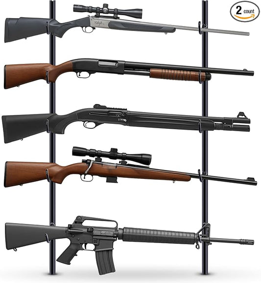 Zonon Gun Racks for Wall Holds up 5 Guns Adjustable Steel Gun Rack Wall Mount Rifle Shelf Display Stand for Indoor Securely Hold, Fishing Rod Pole Rack
