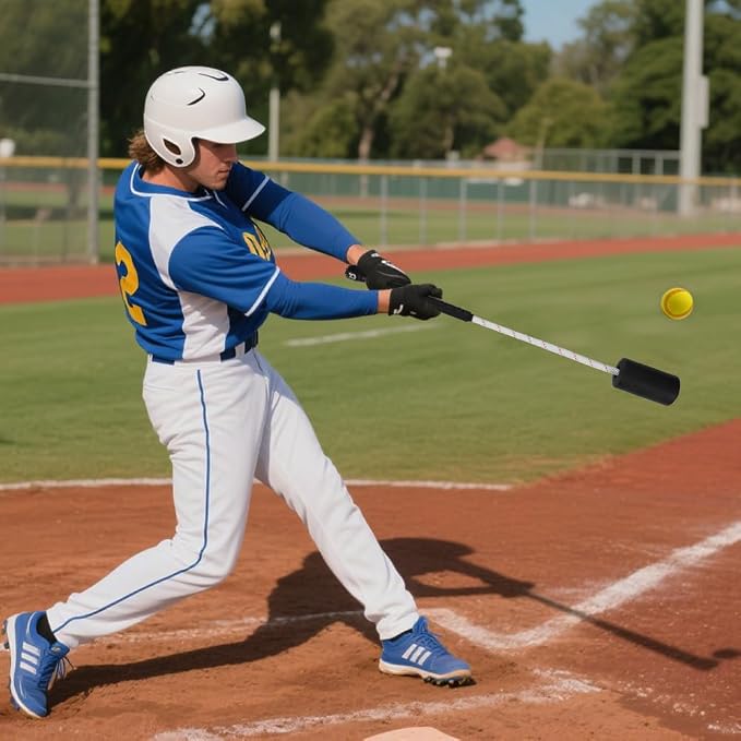 Baseball & Softball Swing Trainer Bat - Batting Practice Equipment - Includes Rope Swing Training Bat with 12 Training Balls & Tote Bag, Training Tool, Batting Aid