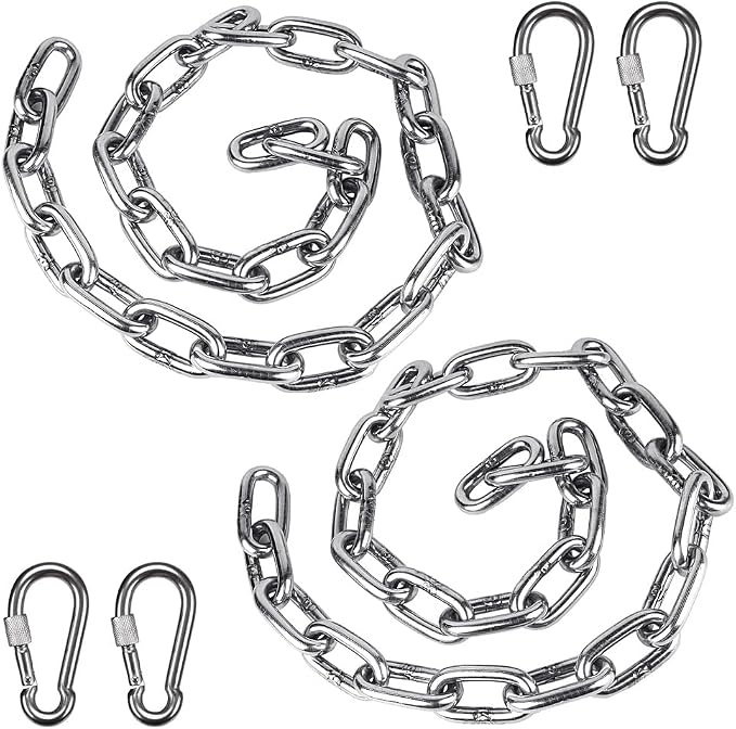 BeneLabel 2Pcs 29inch 304 Stainless Steel Hanging Chair Chain Kit with 4 Carabiners 1000 LB Capacity Hammock Chain Extender Chain for Swing, Punching Bag, Porch Swing, Indoor & Outdoor
