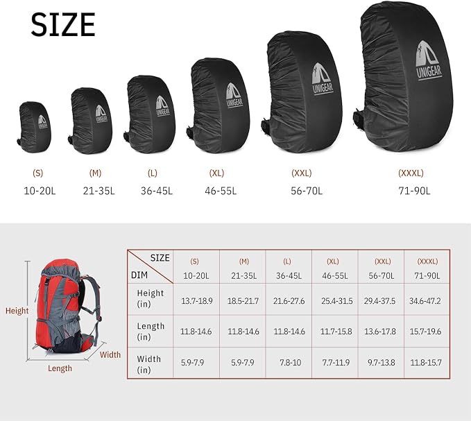 Unigear Backpack Rain Cover Waterproof Rating 5000mm Ultraportable and Durable with 2 Anti-Slip Buckle Strap, Integrated Carry Pouch Design (Black, Meidum)