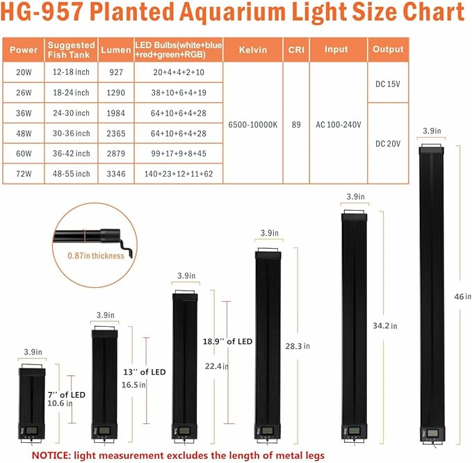 hygger Auto On Off LED Aquarium Light 48-55 Inches Dimmable 7 Colors Full Spectrum Fish Tank Light Fixture for Freshwater Planted Tank Build in Timer Daylight Moonlight & 24/7 Cycle