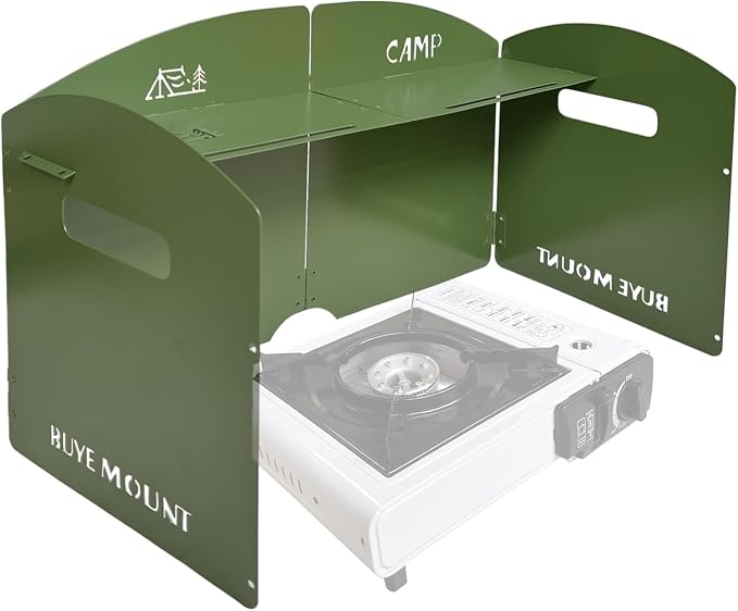 Stove Windscreen - Folding Camping Stove Windshield 4 Plates Stainless Steel Stove Windscreen with Shelf Board for Outdoor, Picnic, Backpacking and Cooking Green, Large, SW-01-Grn