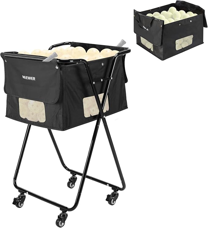 NEEWER Tennis Ball Hopper, Pickleball Retriever Collector Basket Cart Holder Tennis Court Equipment Accessory for Training Teaching