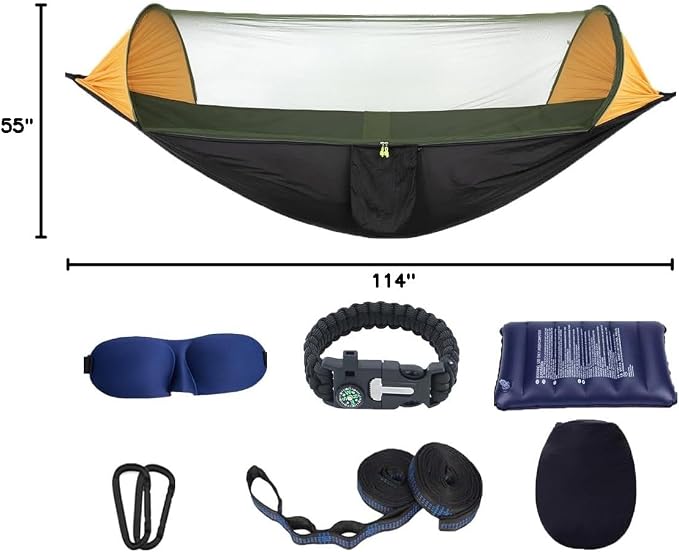 Camping Hammock with Mosquito Net - Portable Travel Hammock Bug Net - Camping Equipment - Hammock Tent for Outdoor Hiking Campin Backpacking Travel (Orange + Black)