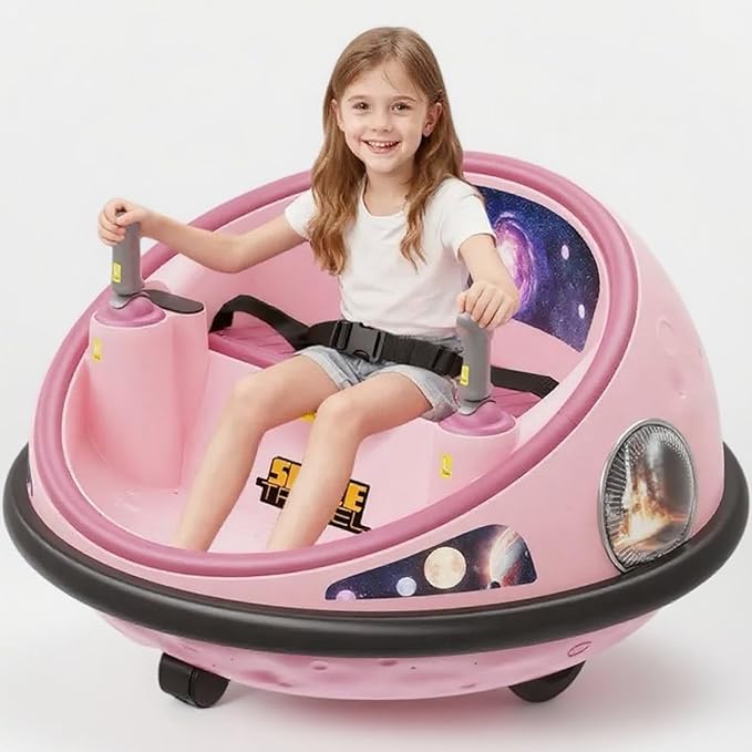 Electric Bumper Car with Remote Control, 360°Spinning Ride-on Vehicle, Rechargeable Indoor Outdoor Kid Car with LED Lights & Soft Bumper–Fun Gift (Pink)