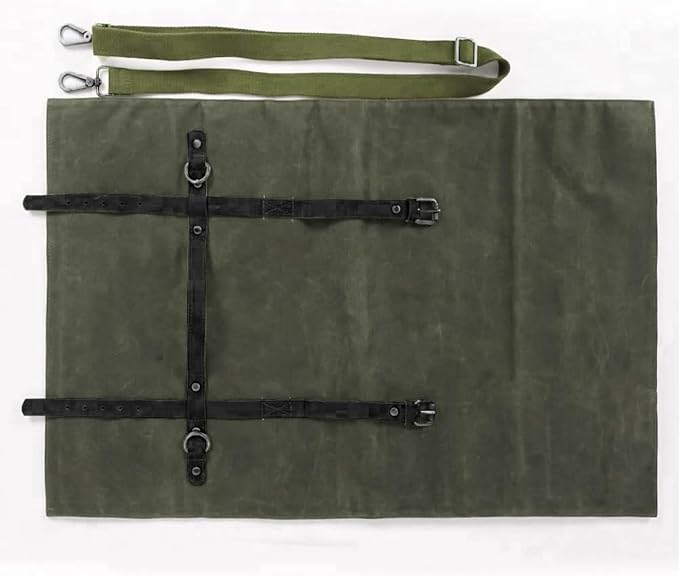Large Chef’s Knife Roll Bag,Heavy Duty Waxed Canvas Knife Carrier,11 Pockets Kitchen Cooking Tools Storage Case, Easily Carried By Shoulder Strap ForProfessional Chefs,Culinary School Students