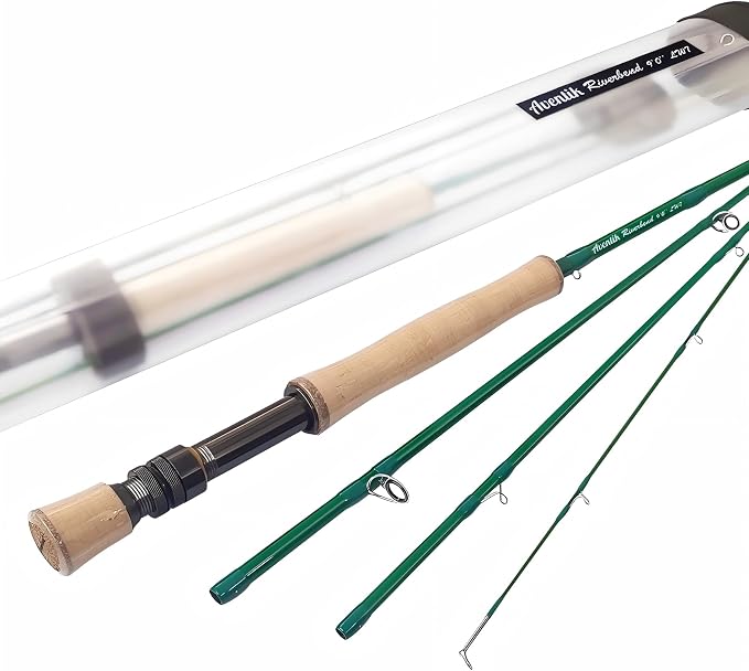 Aventik Riverbend Fly Fishing Rod with Rod Tube | Fast action 6/7/8/9/10ft; Fits 0/1/2/3/5/6/7/8wt; IM8 carbon blank; Machined aluminum reel seat