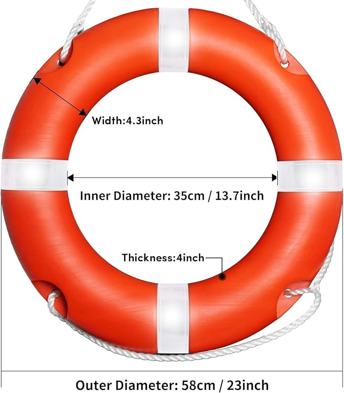 Life Ring for Boating Safety - 23" and 28" Boat Safety Throw Rings with Reflective Strip and Grab Lines