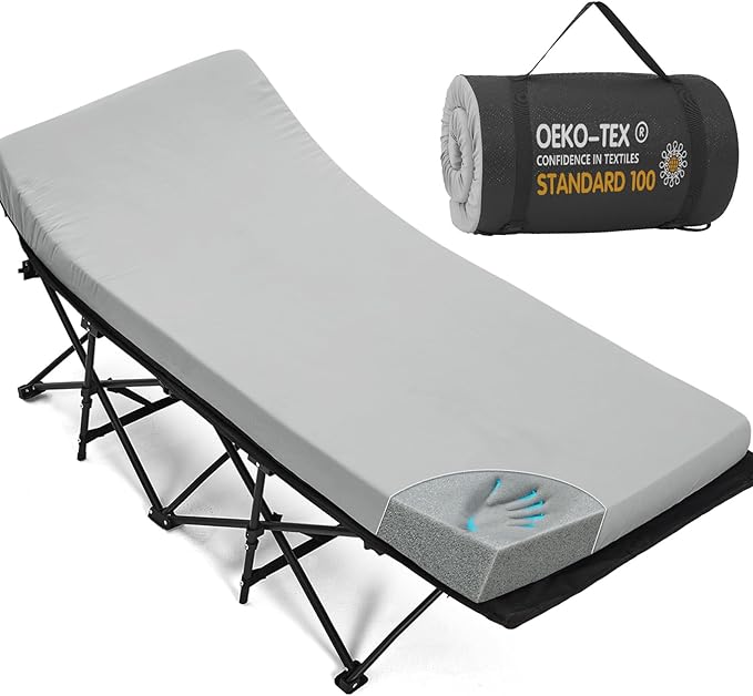 CYMULA Camping Cot Pad 2 Inch Memory Foam, Camping Pad for Folding Cot and Foldable Cot, Portable Roll Up Camp Gear for Car Camping Travel Tent, Non-Slip Waterproof Bottom, Removable Cover, Pad Only