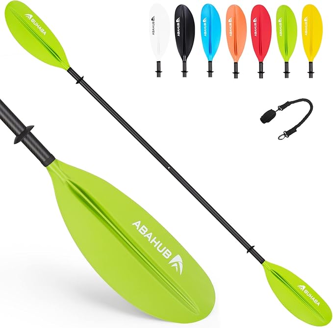 Abahub 1 x Carbon Kayak Paddles, 90.5 Inches Kayaking Oars for Boating, Canoeing with Free Paddle Leash, Carbon Fiber Shaft Black/Blue/Green/Orange/Yellow/White/Red Plastic Blades
