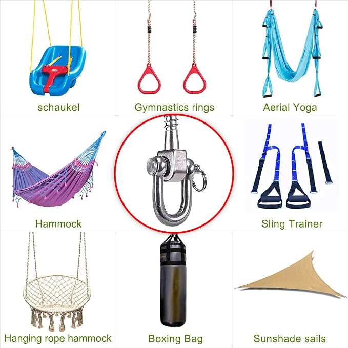 SELEWARE 6 Pack Swing Hangers Swing Set Hooks Stainless Steel Hammock Hooks for Porch Swing, Hammock Chair, Heavy Bag, Yoga Silk, Suspension Straps, Gymnastics Rings