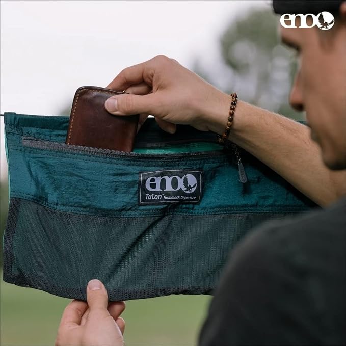 ENO Talon Hammock Organizer - Hanging Organizer for Camping & Backpacking Hammocks - Organizer Bag for Water Bottles, Travel Essentials, and Hiking Essentials - Marine/Seaglass