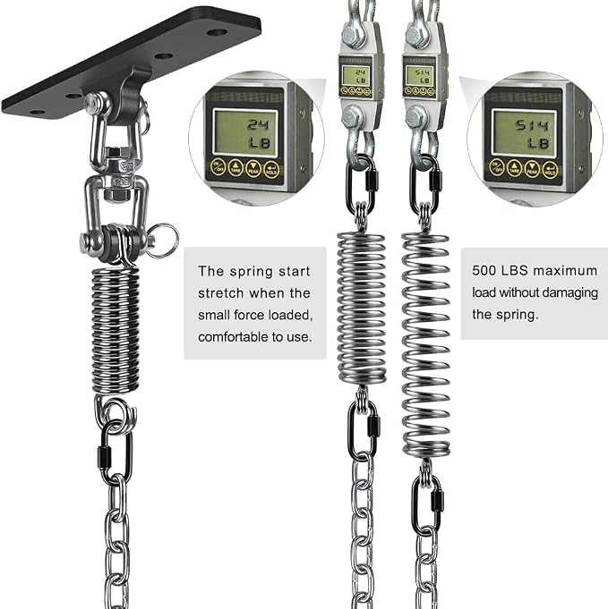 Dolibest Hammock Chair Hanging Kit, Heavy Duty Swing Hanger with Spring and 39" Chain, Indoor Outdoor Playground Hanging Hammock Punching Bags, 360+180° Rotation, Easy to Install, Black