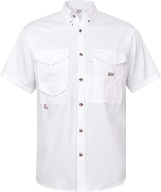 Alimens & Gentle Short Sleeve Fishing Shirt Wicking Fabric Sun Protection Casual Button Down Shirts