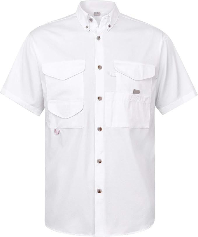 Alimens & Gentle Short Sleeve Fishing Shirt Wicking Fabric Sun Protection Casual Button Down Shirts