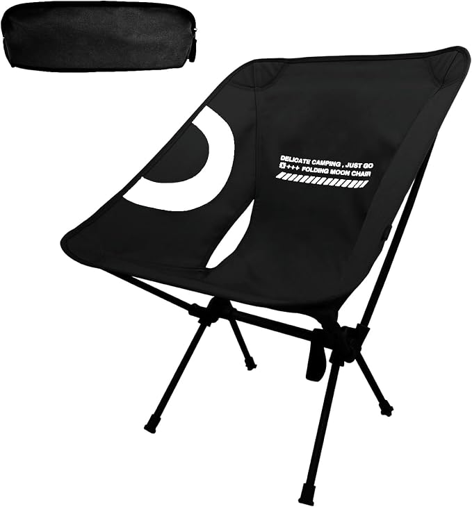 Lightweight Folding Camping Chair for Adults, Heavy Duty 270lbs Capacity Compact Backpacking Hiking Chair – Portable Durable Outdoor Chair with Ergonomic Support (Black)