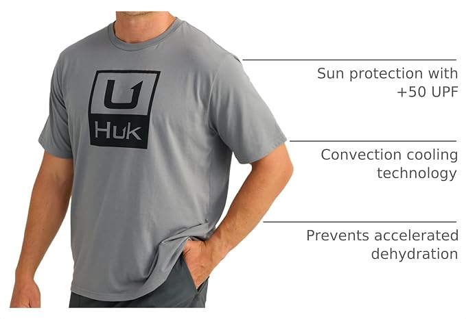 HUK Mens Performance Fishing Logo Tee, Short Sleeve T-Shirt for Men