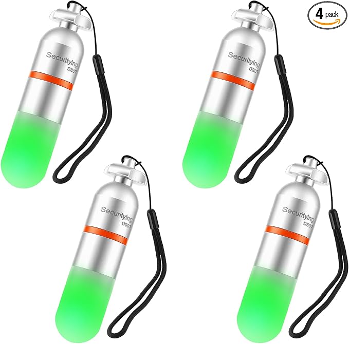 SecurityIng 4-Pack Dive Marker Light, 150m Waterproof Mini Scuba Tank Light, Steady & Flash Modes,AAA Battery Included, LED Diving Signal Light for Night Diving Camping Cave Adventure-Green