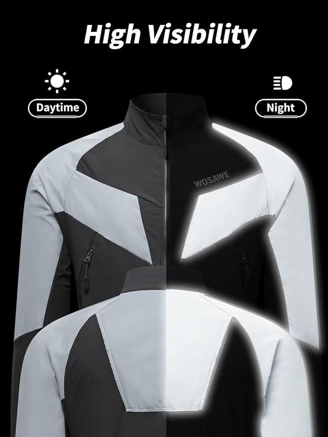 WOSAWE Men Reflective Jacket Night Glowing Bomber Jacket MTB Cycling Windbreaker Travel Sport Coat