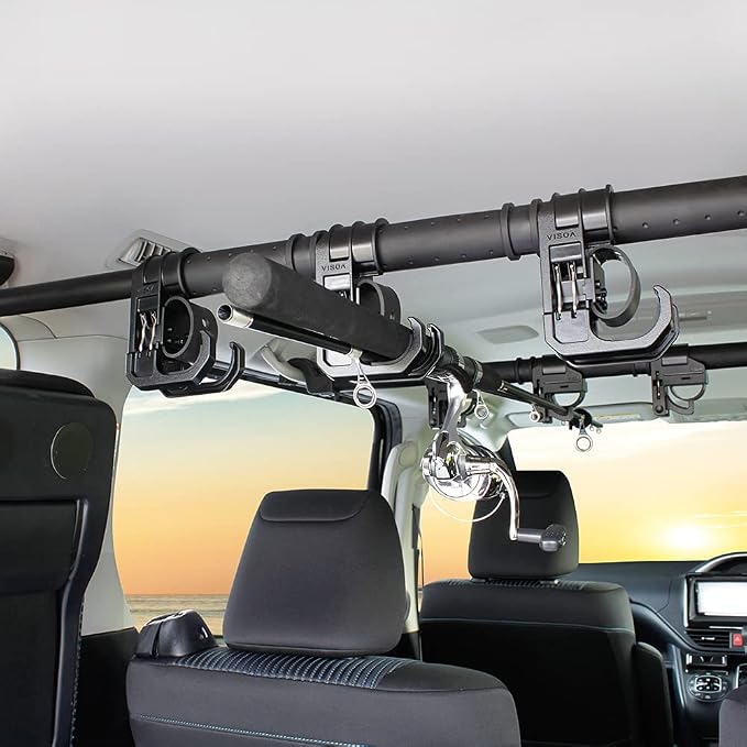 LITTLEMOLE Car Fishing 4 Rod Holder Adjustable 35 to 57 Inch, Heavy Duty Vehicle Fishing Pole Rack for SUV, Wagons, Van