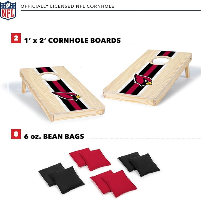 NFL Football Portable Size 1' x 2' Solid Wood Cornhole Set with Direct Print HD Team Graphics – Travel Size
