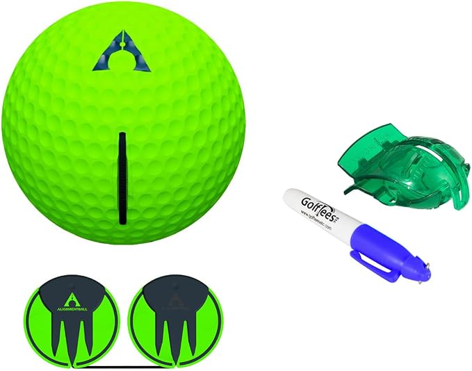 The Alignment Ball - Golf Training Aid for Setup & Alignment - Alternative to Sticks/Rods. Bundle with Golf Ball Alignment Stencil & Pen