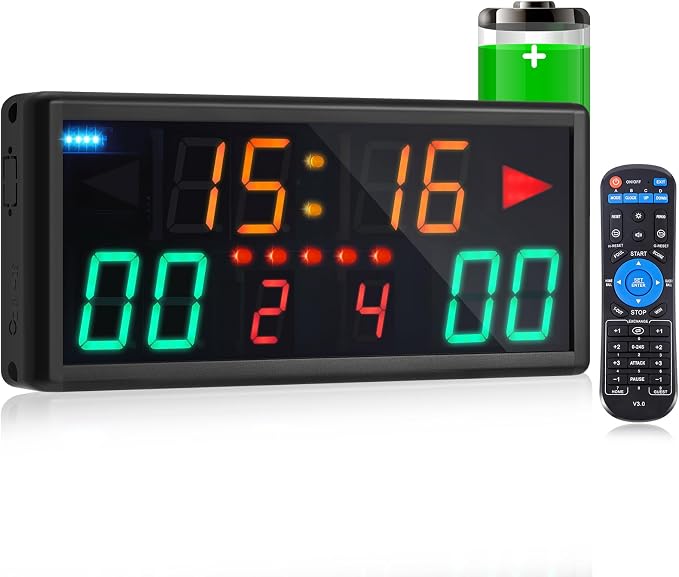 Tellegloww Electronic Basketball Scoreboard Portable Digital Scoreboard with Remote Tabletop LED Score Keeper with Timer Clock for Volleyball Baseball Table Tennis Indoor Sports Games