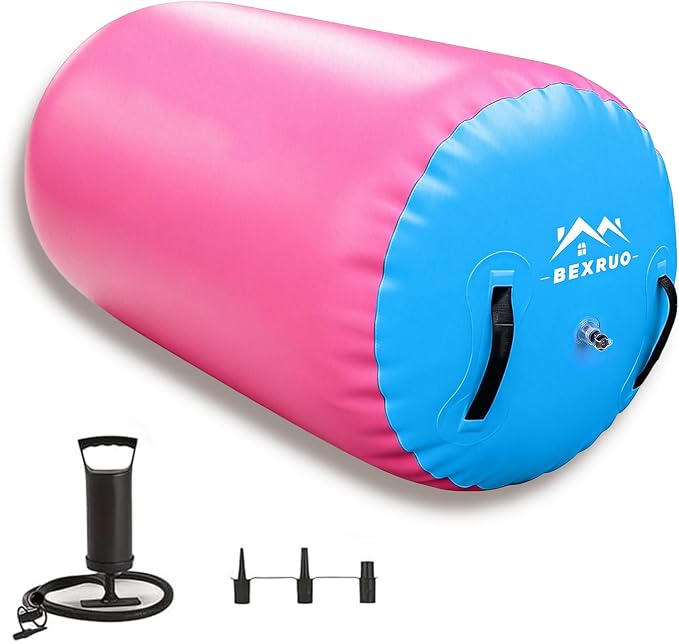 Gymnastic Air Barrel, Inflatable Tumble Track, Tumbling Mat, Roller Octagon Trainer for Back Handspring and Back-bend for Home, Gym, No Pump - 32"H × 40"W