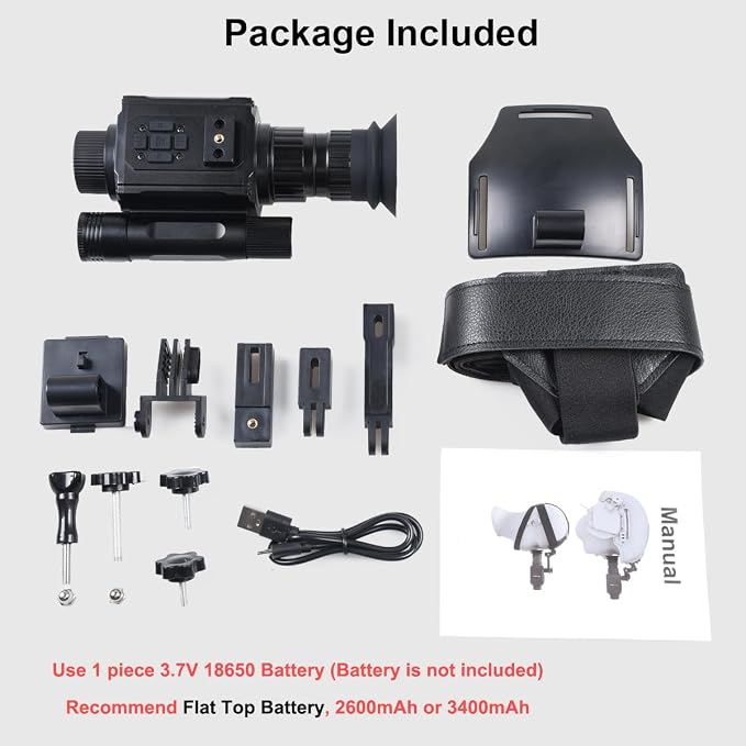 Night Vision Goggles Head or Helmet Mounted Monocular - 1080P HD Photo and Video Recording with 5X Digital Zoom & Adjustable Infrared 940nm IR, Night Vision 300M for Hunting, Camping, Surveillance