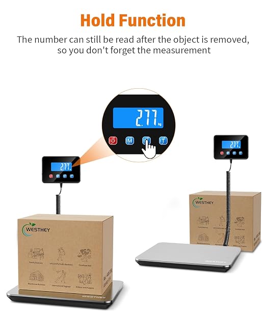 WESTHEY Shipping Scale, 0.5oz-440lb Digital Postal Scale for Packages | High Accuracy for Packages, Mail, Luggage, Pet, Food, Warehouse and Home Use