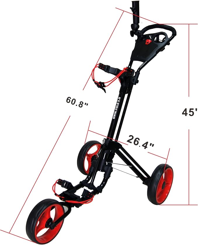 Qwik-Fold 3-Wheel Golf Push Cart with Foot Brake – 1-Second Fold & Unfold Folding Golf Trolley, Lightweight Aluminum Frame, Adjustable Handle, Ball-Bearing Wheels, Umbrella Holder & Storage