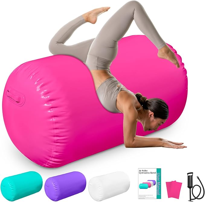 Air Roller Gymnastics, 47.2x23.6"/47.2x31.5" Inflatable Air Tumble Barrel, Back Handspring Training Gymnastics Barrel for Tumbling Cheerleading Yoga Gym with Manual Air Pump Indoor&Outdoor Use