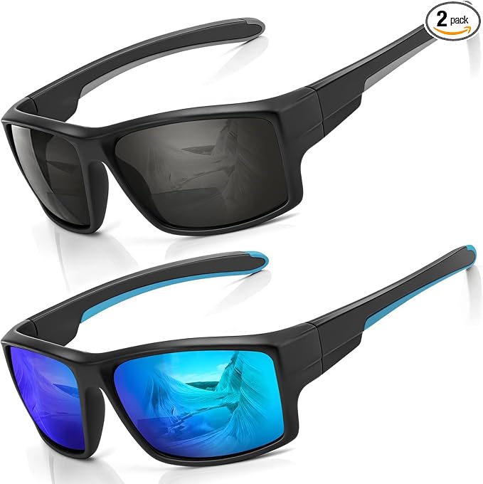 Missfive 2 Pack Mens Preferred Bifocal Sunglasses with Readers Built in, Sporty Semi-Rimless Wrap Dark Reading Glasses - Full Frame Rubber Thick Temples, UV400 Protection Outdoor/Driving, +200