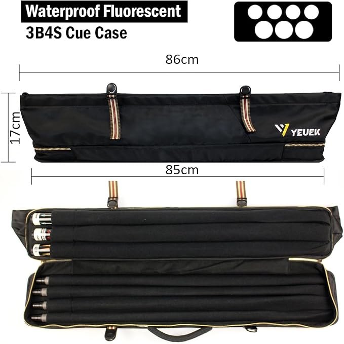 Pool Cue Case 3x4,Pool Stick Case 3 Sticks with Accessory Zipper Pockets,Cue Stick Case with Shoulder Strap Handle,Billiard Pool Cue Carrying Case with Large Front Accessory Pocket