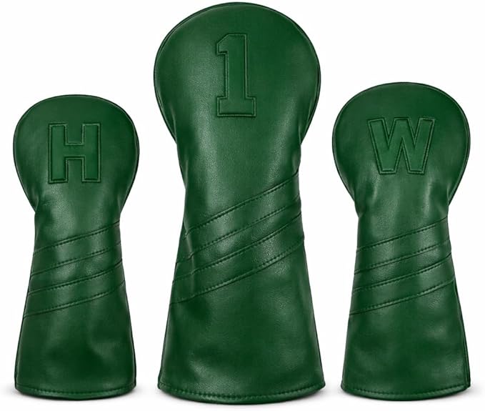 Leather Golf Headcovers Set of 3 – Driver (1), Fairway Wood (W) & Hybrid (H) – Premium Retro PU Leather Golf Club Head Covers – Fits 460cc – Detroit Golf Co.