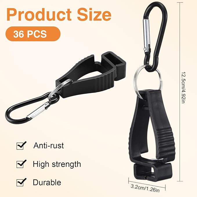 Leinuosen 36 Pcs Black Glove Holder Clips Bulk for Work Large Glove Holder Clips Safety Gloves Keepers for Worker Construction Tool Belts Hard Hats