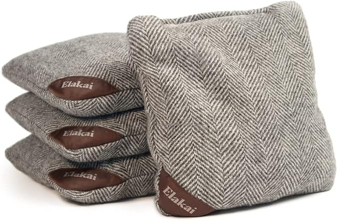 Elakai Cornhole Bags All Weather Single Sided Herringbone Regulation Size and Weight Set of 4 Size 6 in x 6 in