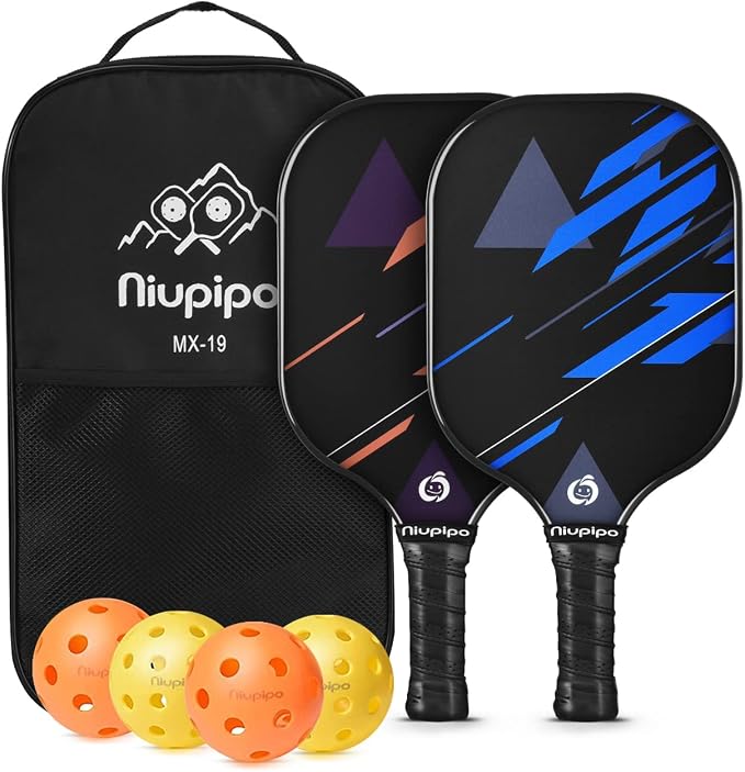 niupipo Pickleball Paddles Set of 2 or 4, USAPA Approved Fiberglass Pickleball Paddle Set with Balls and Bag, Polypropylene Honeycomb Core, Lightweight Pickleball Paddles for Beginners Men Women