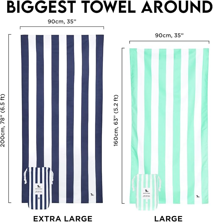 Dock & Bay Beach Towel - Quick Dry, Sand Free - Compact, Lightweight - 100% Recycled - Includes Bag - Cabana - Kamari Charcoal - Extra Large (200x90cm, 78x35)