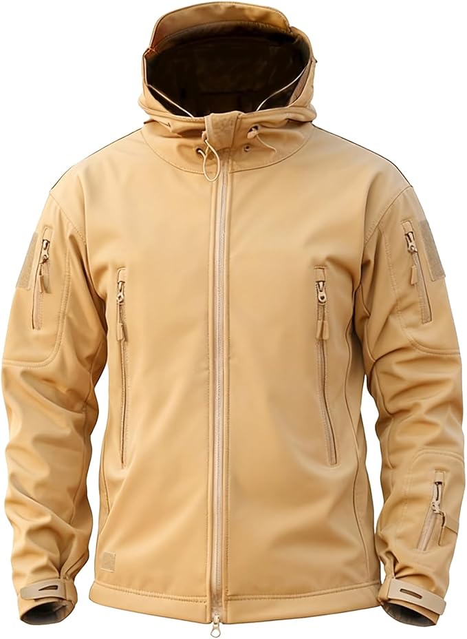 Men's Military Tactical Jacket Fleece Lined Hooded Mens Softshell Jacket Waterproof Windproof and Warm Winter Coat