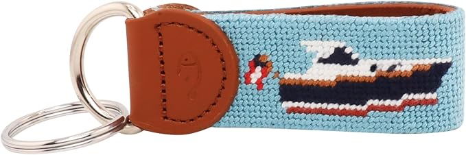 Leather Hand-Stitched Needlepoint Key Fob or Key Chain